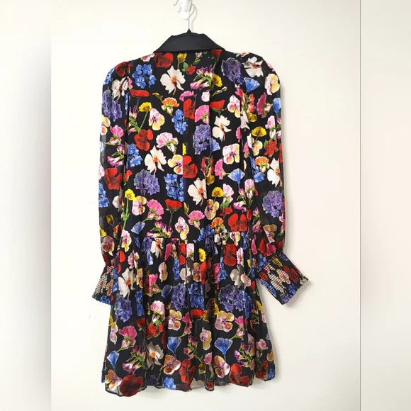 Alice + Olivia Multicolor Floral Long Sleeve BERTHA MINI SHIRT DRESS